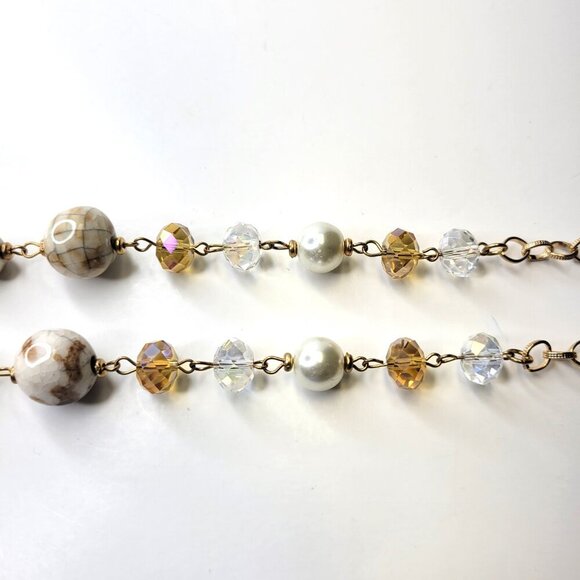 Gold Beads and White Pearls Long Necklace - Picture 14 of 16